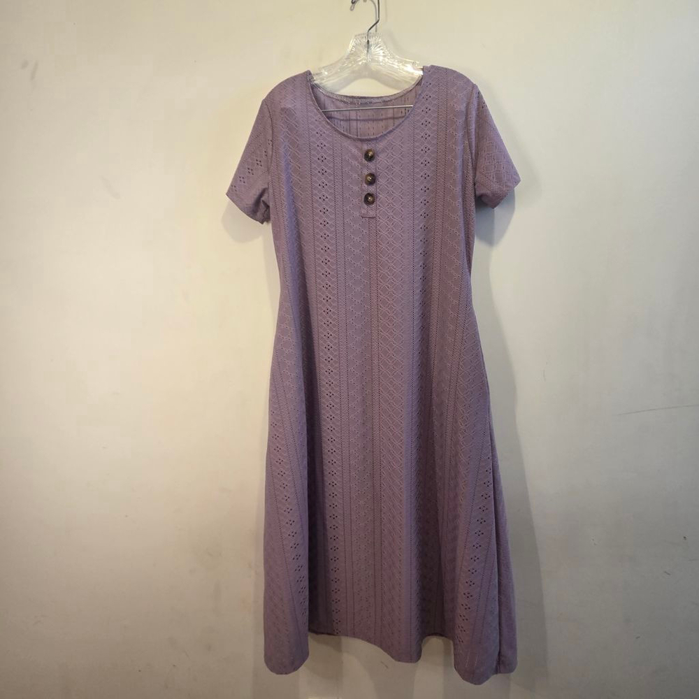 Women's Purple Eyelet Short Sleeve Midi Dress Large Cottagecore Traditional